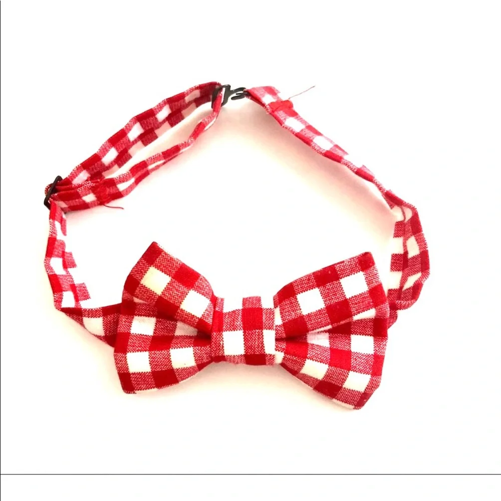 Stylish Red Checkered and Gray Plaid Kids Premade Bow Tie Set baby